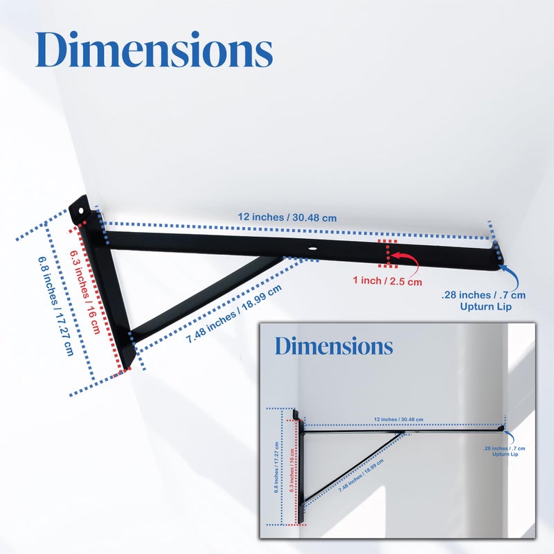 Store Fixtures Direct 12" Black Heavy Duty Slatwall Shelf Bracket with Support & Lip - 4 Pack - Image 5